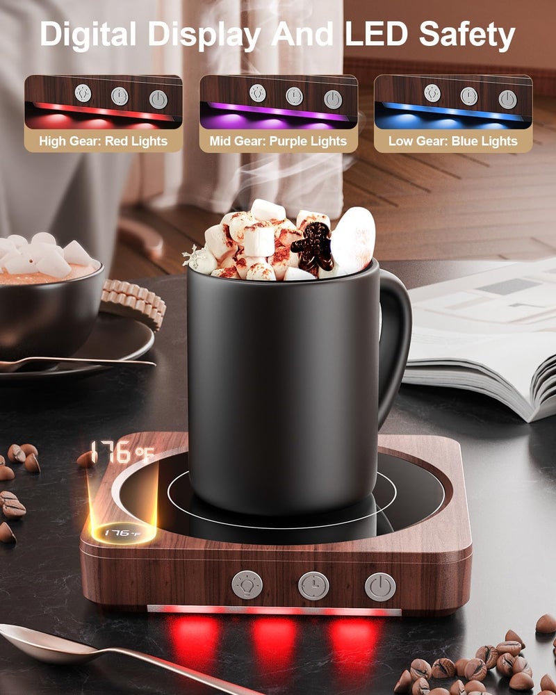 House Gem Mug Warmer - 36W Coffee Mug Warmer for Desk with Temperature Display, 2-12Hrs Auto Shut Off, Smart Candle Warmer - Ideal Coffee Gifts Accessories Keep Beverages Coffee Warmer (Wood) (Wood) - Image 2